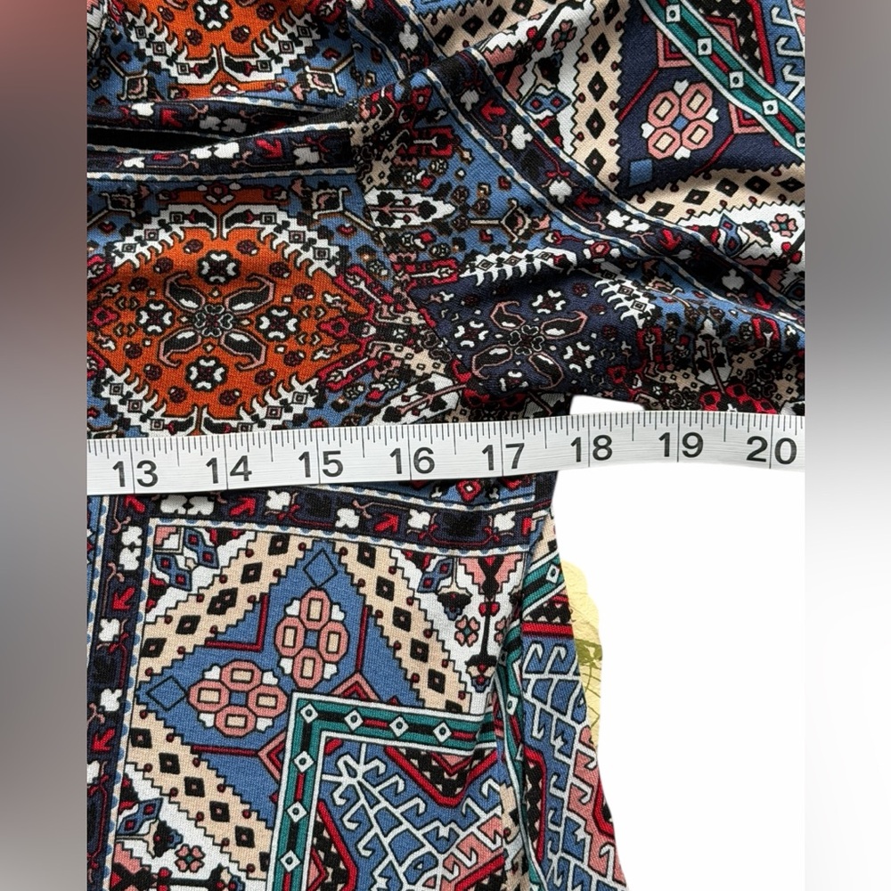 ONE WORLD Blue and Rust Patterned Crisscross Tunic Top - Picture 5 of 11